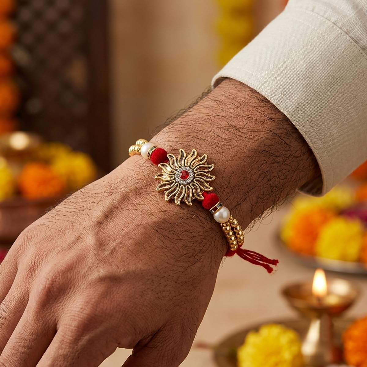 Rakhi for Brother & Bhabhi Set of 2 with Roli Chawal Chopra Rakhi for Brother & Bhabhi Set of 2 with Roli Chawal Chopra