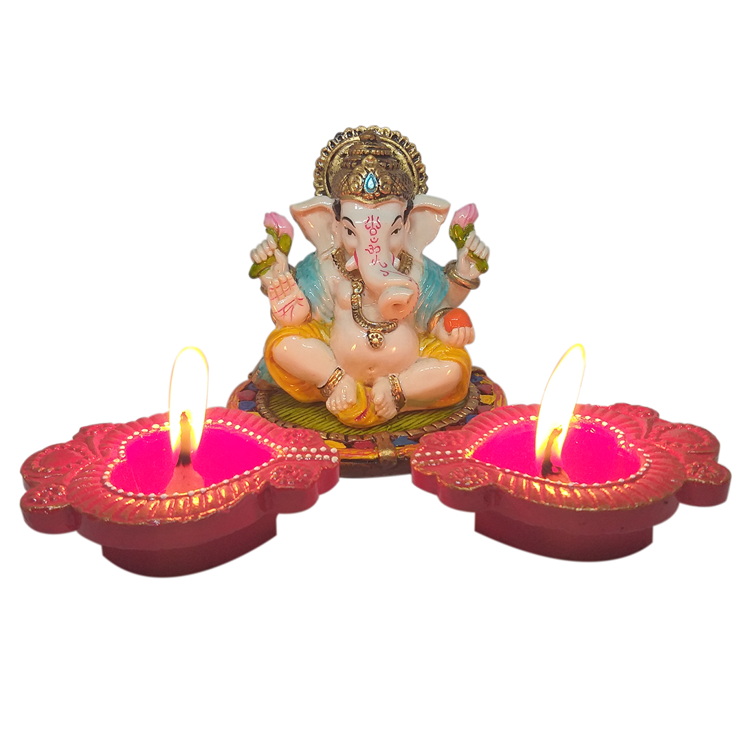 Ganesha Idol With Decorative Candle (Diya) | Exclusive Offer