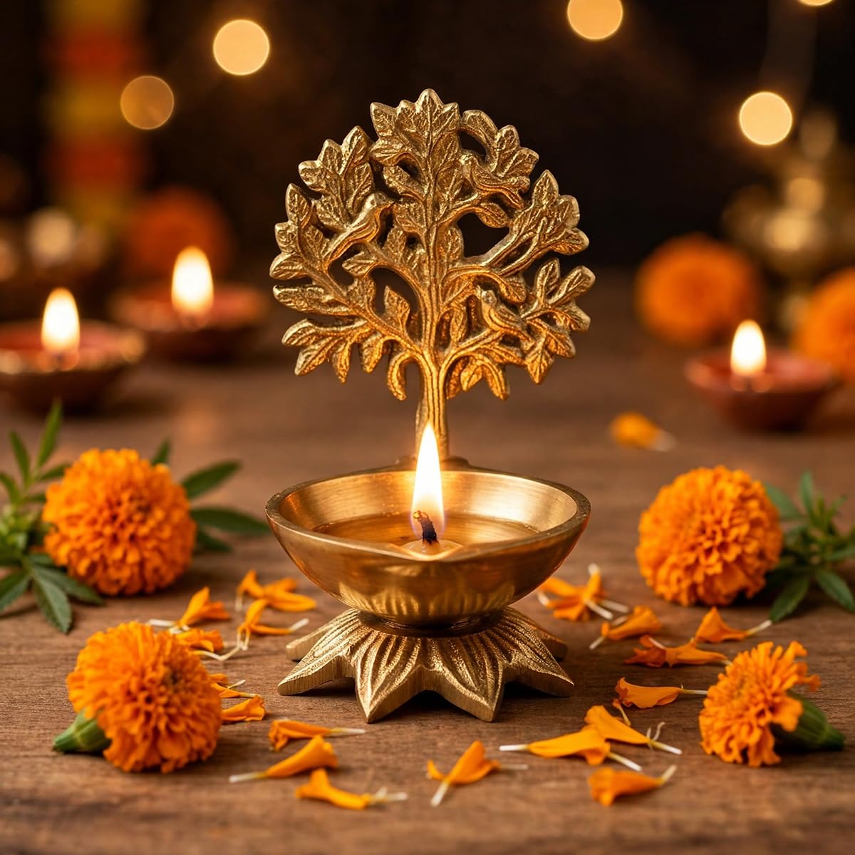 Brass Kalpvriksh Tree Diya for Mandir, Home Decor Brass Kalpvriksh Tree Diya for Mandir, Home Decor
