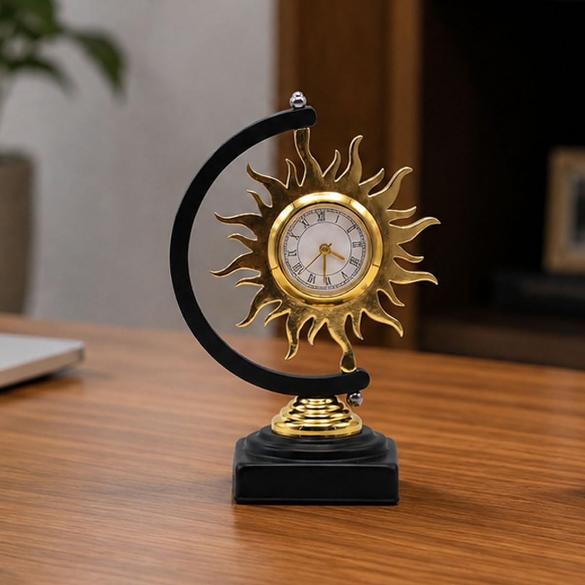 Metal Sunburst Table Clock Showpiece for Office Desk & Home Metal Sunburst Table Clock Showpiece for Office Desk & Home