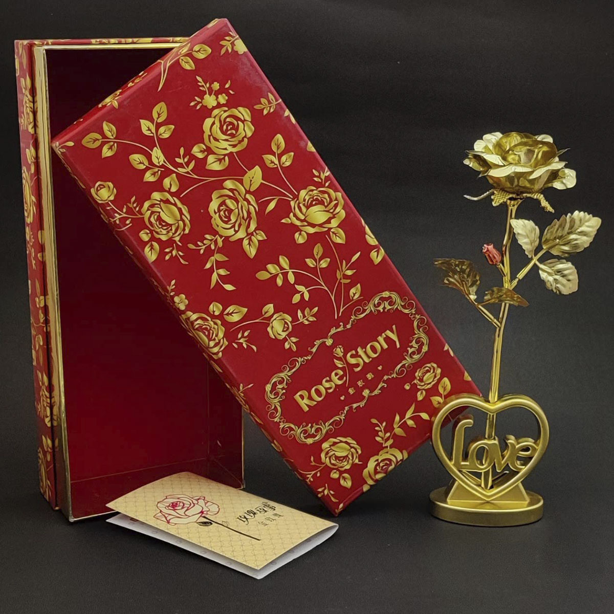 24K gold plated Red rose and Beautiful Love Photo Frame Love Stand With  unique gift box 