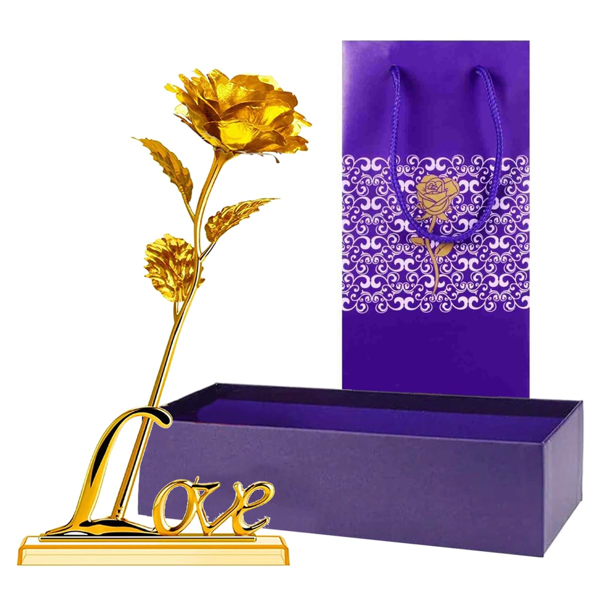 24K gold plated Red rose and Beautiful Love Photo Frame Love Stand With  unique gift box 