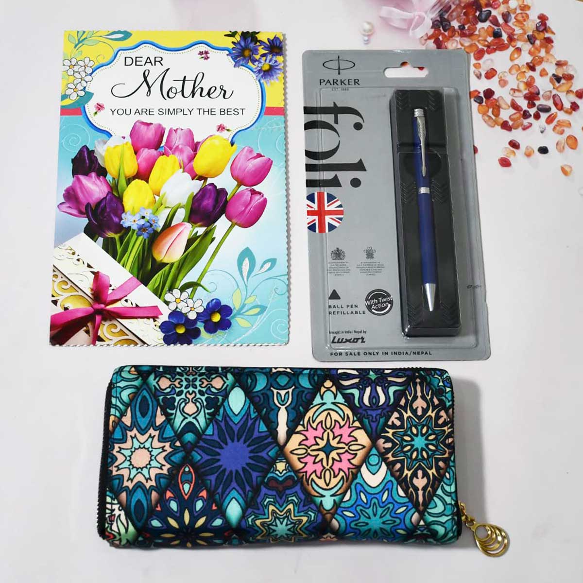 Useful Gift for Mother - Greeting Card, Women Hand Purse and Parker Folio  Pen