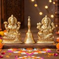 Golden Laxmi Ganesh Idol Set with Bell image 2