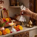 Silver Plated Bell and Diya Set with Gift Box image 2