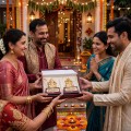Golden Lakshmi Ganesha Idol Set with Wooden Base image 3
