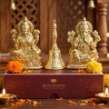 Golden Laxmi Ganesh Idol Set with Bell image 1
