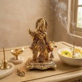 Brass Krishna Idol with Cow image 2