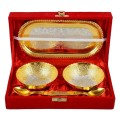 Gold Plated Bowl and Spoon Tray Set image 1