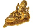 Brass Ganesha Idol on Leaf with Diya image 4