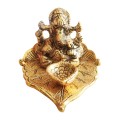 Brass Ganesha Idol on Leaf with Diya image 5