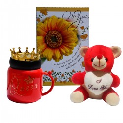 A Greeting Card And Queen's Crown Mug And Love Teddy Bear
