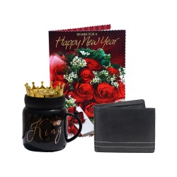 A Greeting Card And King's Crown Mug With Leather Men's Black Wallet
