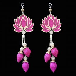 Lotus Wall Hanging with Pom Pom for Home Decor & Pooja Room - Wall Hanging (Pair of 2)