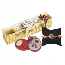 Bhai Dooj Gift for Brother - Designer Thread & Ferrero Rocher Chocolate Roli Chawal Pack-Bhai Dooj Gift Set