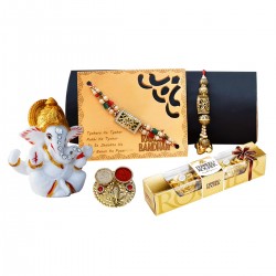 Rakhi for Brother and Bhabhi with Ganesha Idol Showpiece and Chocolate Pack
