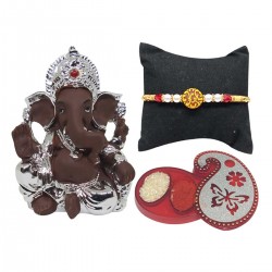 Bhai Dooj Gift for Brother - Ganesha Idol, Roli Chawal Pack & Designer Thread-Bhai Dooj Gift Set