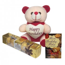 Teddy With Birthday Greeting Card And Ferrero Rocher