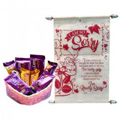 Sorry Gift for Girlfriend - Sorry Scroll Card & Handmade Chocolate Basket