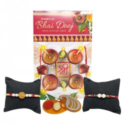 Bhai Dooj Gift for Brother - Bhai Dooj Greeting Crad & Designer Thread with Roli Chawal Chopra-Bhai Dooj Gift Set