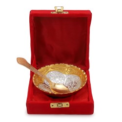 Silver & Gold Plated Bowl Spoon Set for Return Gift with Velvet Gift Box