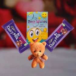 Best Wishes Greeting Card with Chocolate and Teddy Bear - Best Wishes Gift