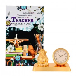 Teachers Day Gift for Sir - Madam - Greeting Card with Metal Table Ganesha Showpiece with Clock