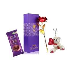 Love Gift Combo - Chocolate, Golden Rose and Teddy Keychain - Valentine Day - Birthday Gift