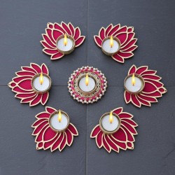 Lotus Tealight Candle Holder with Candles for Home Decor, Diwali Decoration Rangoli Candles