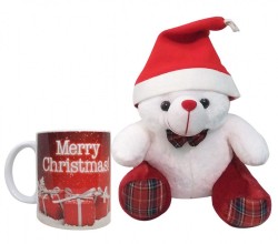 Christmas Gift Combo - Merry Christmas Coffee Mug, Soft Toy with Christmas Cap