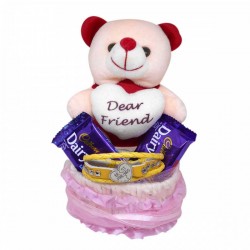 Gift for Friend - Soft Toy, Friendship Band & Basket with Chocolate 