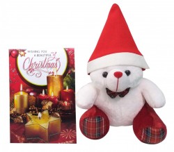 Christmas Gift Combo - Greeting Card, Soft Toy with Christmas Cap