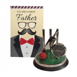 Greeting Card and Metal Table Clock of Cricket Theme