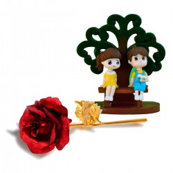Love Couple Showpiece & Golden Red Rose-Best Valentine Day Gift for Girlfriend, Boyfriend, Wife, Husband