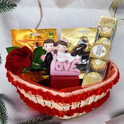 I love You Couple Showpiece Gift with Chocolate & Red Rose for Him/Her