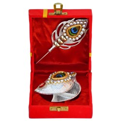 Silver Plated Tilak Set with Stick Velvet Gift Box for Pooja, Wedding Return Gift
