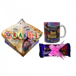 Rakhi Gift Set for Sisters - Snadwich Shape Greeting Card with Mug & Chocolate