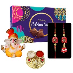 Rakhi with Gift for Bhaiya Bhabhi, Chocolate Box, Ganesh Idol