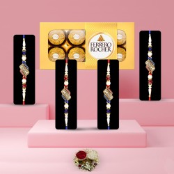 Designer Stone Rakhi Set of 4 with Chocolate Box