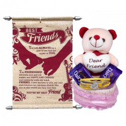 Gift for Friend - Scroll Card, Soft Toy, Friendship Band & Basket with Chocolate