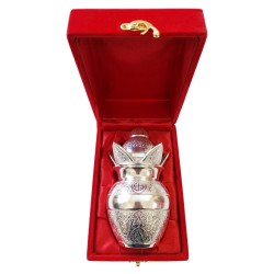 German Silver Kalash for Pooja with Coconut and Mango Leaf Set Velvet Gift Box | Return Gift