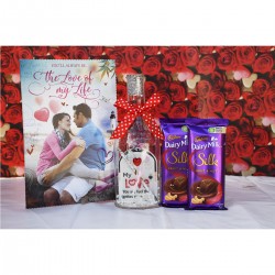Love Greeting Card With Message Bottle And Chocolates