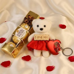 Love Gift for Girls, Boys - Chocolate with Small Teddy and Key Chain