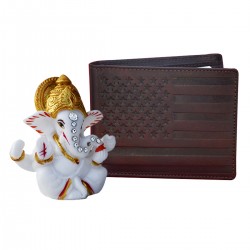 Teachers Day Gift for Sir - Brown Men Wallet - Ganesha Idol Showpiece