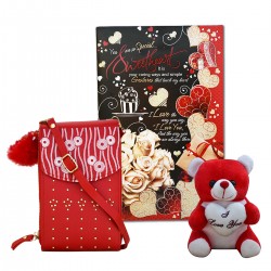 Love Greeting Card With Teddy Bear And Sling Bag