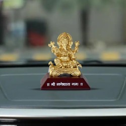 Metal Golden Ganesha Idol for Car Dashboard and Home Decor - Good Luck Gift