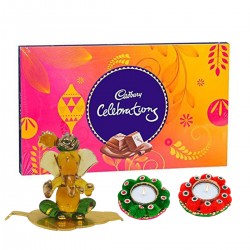 Cadbury Celebration Box With Decorative Tea Light Candle Stand and Lord Ganesha Idol