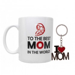 Mother's Day Gift Combo- Mother Coffee Mug, I Love Mom Keychain