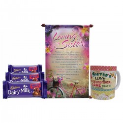 Gift For Sisters - Coffee Mug, Scroll Card & Dairy Milk Chocolate