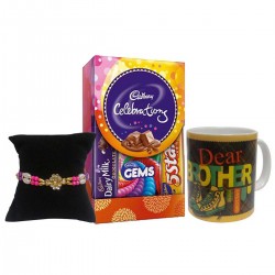Gift for Brother on Raksha Bandhan - Designer Rakhi, Small Pack Of Cadbury Celebration & Coffee Mug